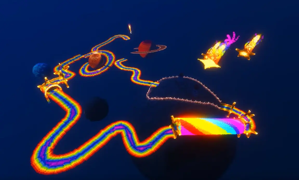 Minecraft version of the Rainbow Road track from Mario Kart 8 Deluxe